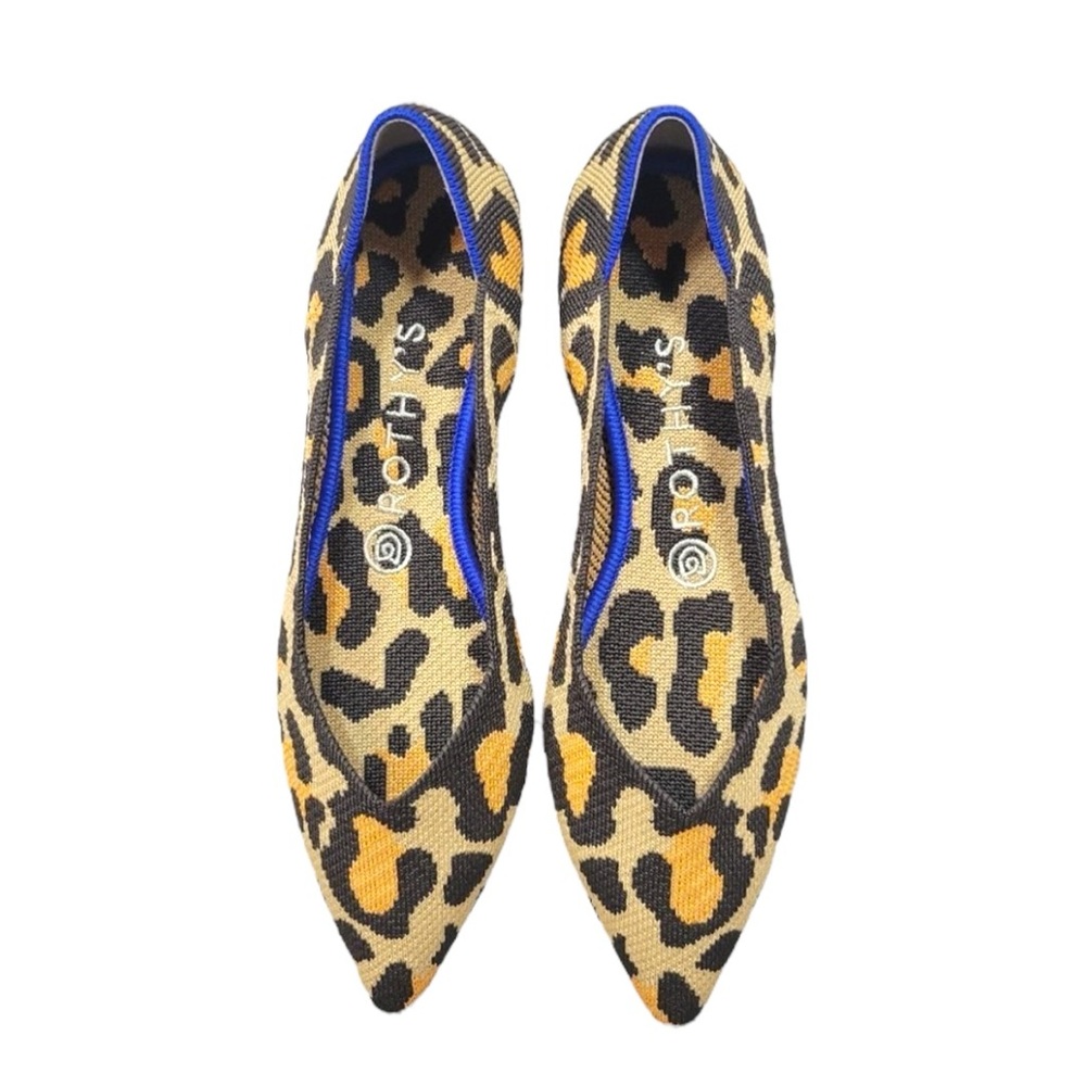 Rothys The Point Women's Size 10 US Big Cat Print Pointed Toe Slip On Flat Shoes
